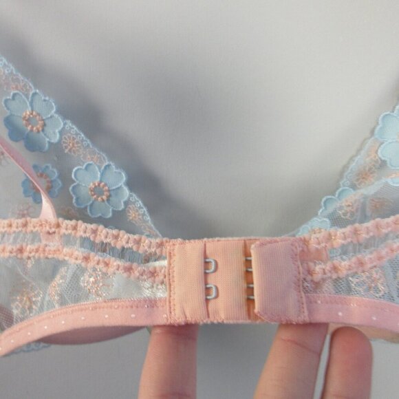 For Love & Lemons Aurora Underwire Bra XS Pink Blue Floral Applique Designer 38 - Picture 7 of 12